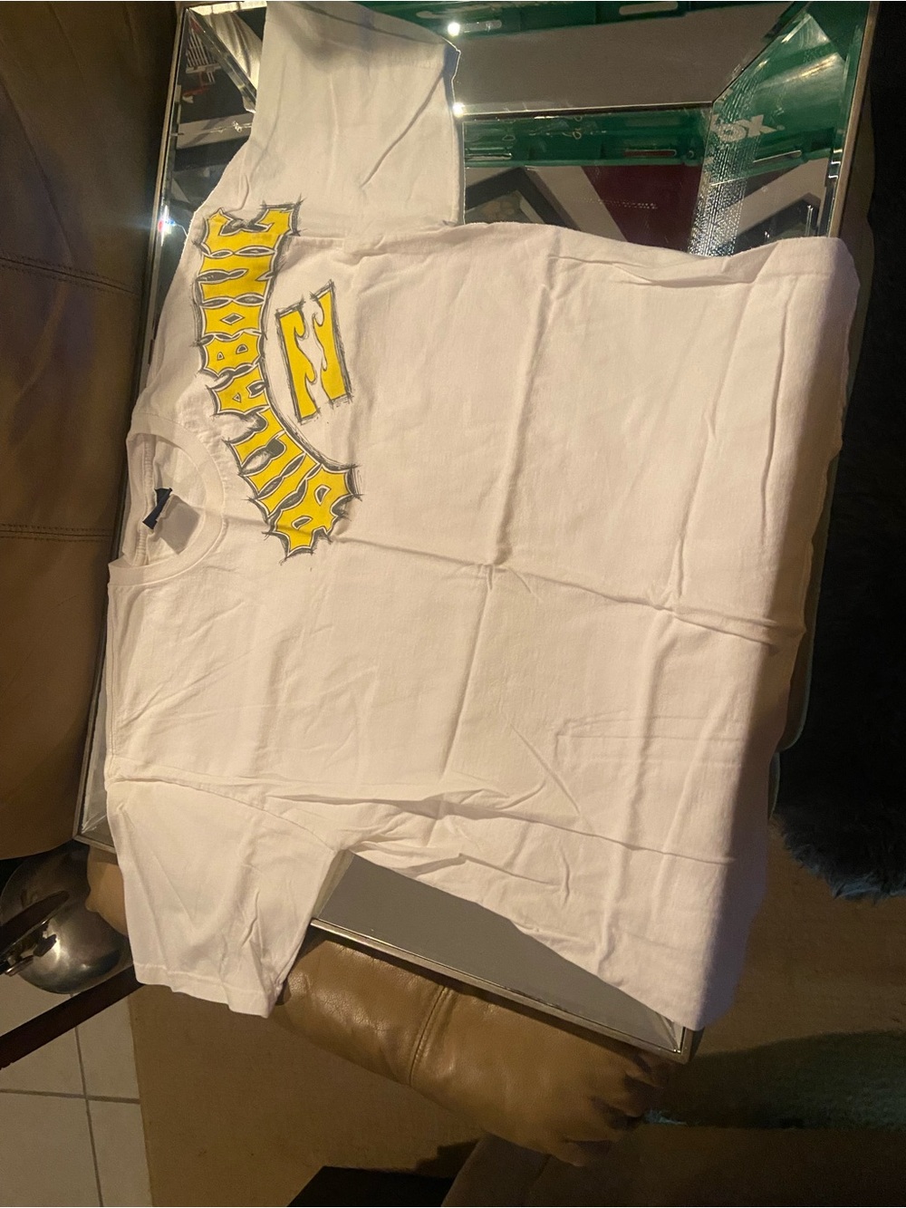 White Graphic Men's T Shirt Yellow Accent